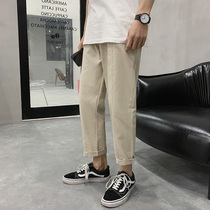 Spring ins Hong Kong style small trousers mens tide brand Korean version of the loose student trend all-match nine-point casual pants straight pants