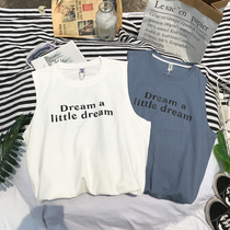 Summer fresh simple letter printing sweat vest men Youth loose casual round neck trend sleeveless base shirt