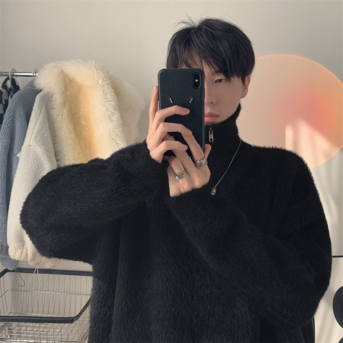 Японский зимний трикотажный бархатный свитер подходит для мужчин и женщин, оверсайз, 2024 года