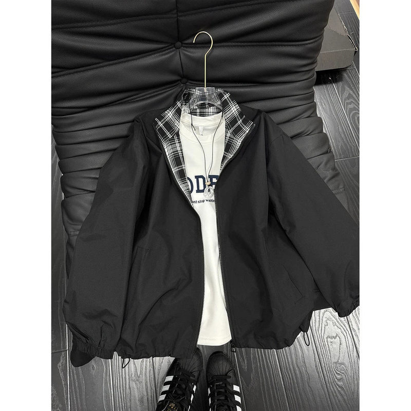 Plaid Patchwork Thickened Jacket for Men and Women, Spring Season Turn-Down Collar Baseball Jacket, High-End Cleanfit Windbreaker Coat