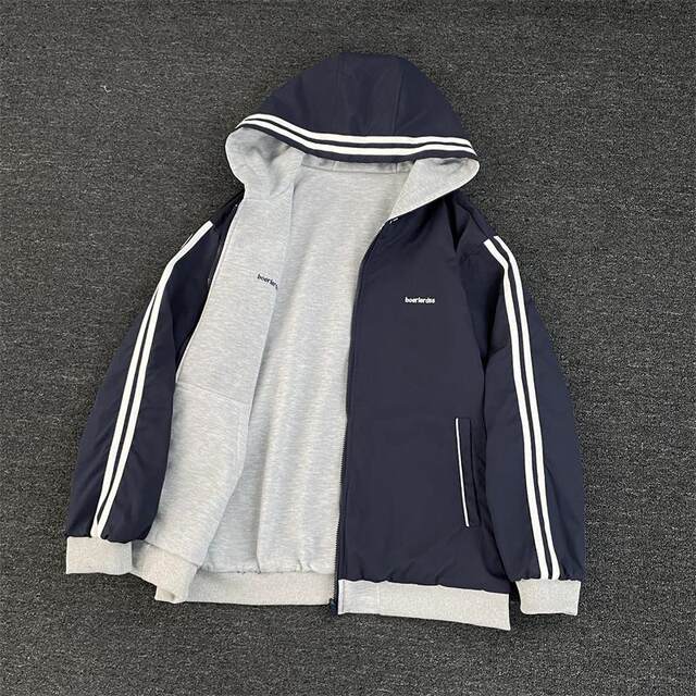 Retro simple casual reversible jacket for men and women spring and autumn hooded sports stitching striped baseball uniform