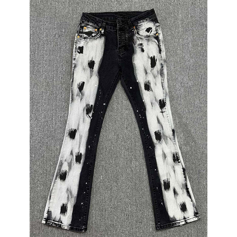 High Street Graffiti Splatter Flared Jeans for Men and Women, Street Style, European and American Style, Slim Fit, Fashionable, Scimitar Wide-Leg Floor-Length Pants