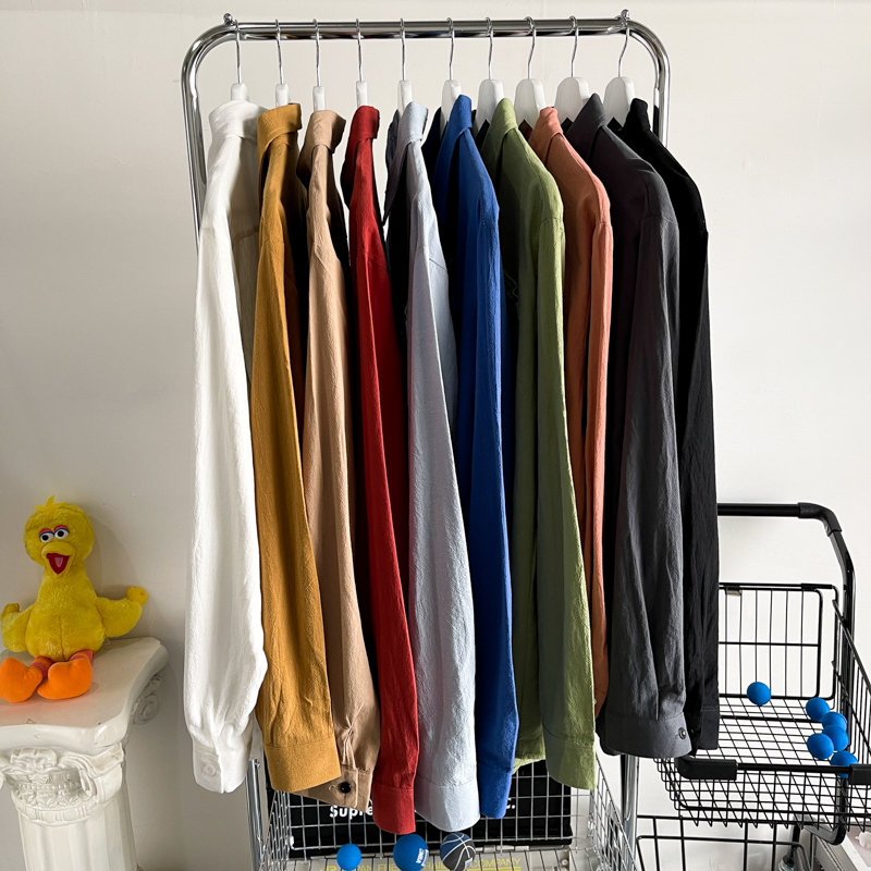 Solid Color Shirts for Men and Women, Unique Design, Niche Couple Style, Harajuku Style, Layered Inner Wear, Vintage Lapel Long-Sleeve Shirt Jacket