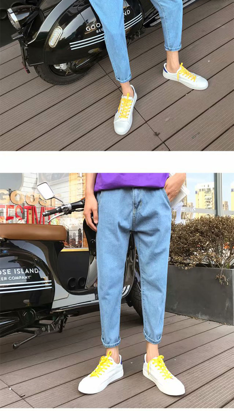 Quần jean nam phong cách Harajuku phiên bản Hàn Quốc của quần bf hoang dại gió chín quần học sinh trung học cơ sở xu hướng quần ulzzang quần áo thể thao nam