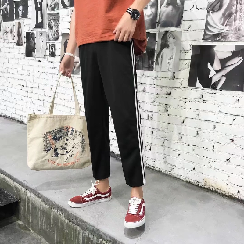 Mùa hè quần nam sọc retro giản dị Hàn Quốc ulzzang quần bó sát sinh viên
