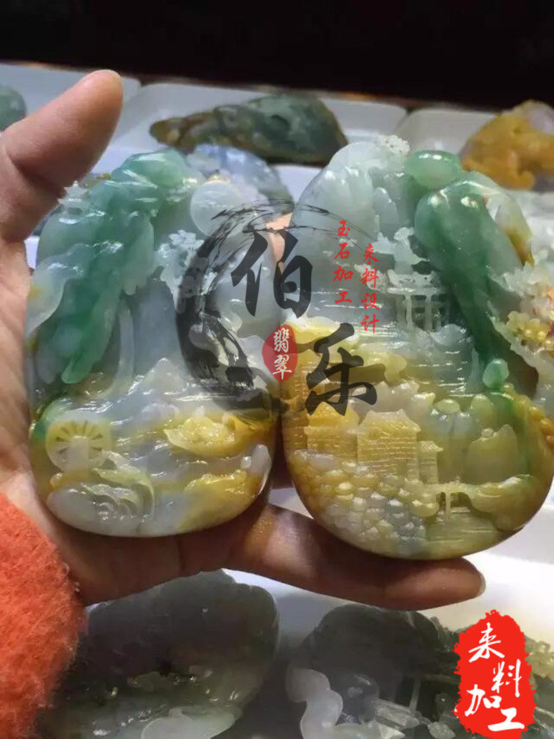 Emerald processing engraving jade processed wool material processed raw stone hair custom brand hand play piece Guanyin stone