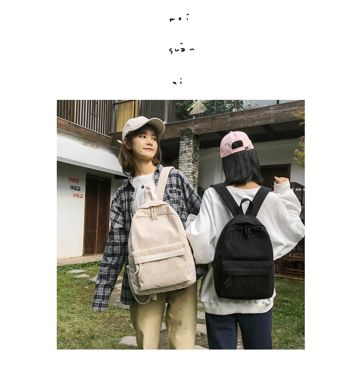 Phiên bản tiếng Hàn mới tự chế của retro retro nhung kẻ đeo ba lô màu rắn ba lô nữ sinh viên đại học - Ba lô balo yuumy