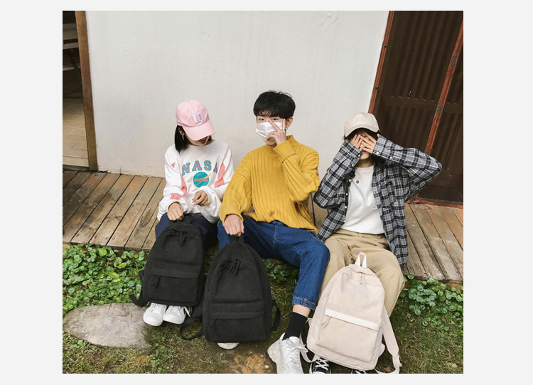Phiên bản tiếng Hàn mới tự chế của retro retro nhung kẻ đeo ba lô màu rắn ba lô nữ sinh viên đại học - Ba lô ba lô nữ