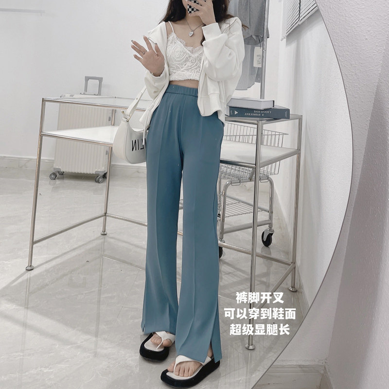 145 split wide-leg pants women's loose straight tube vertical spring and autumn slit suit pants small mopping pants