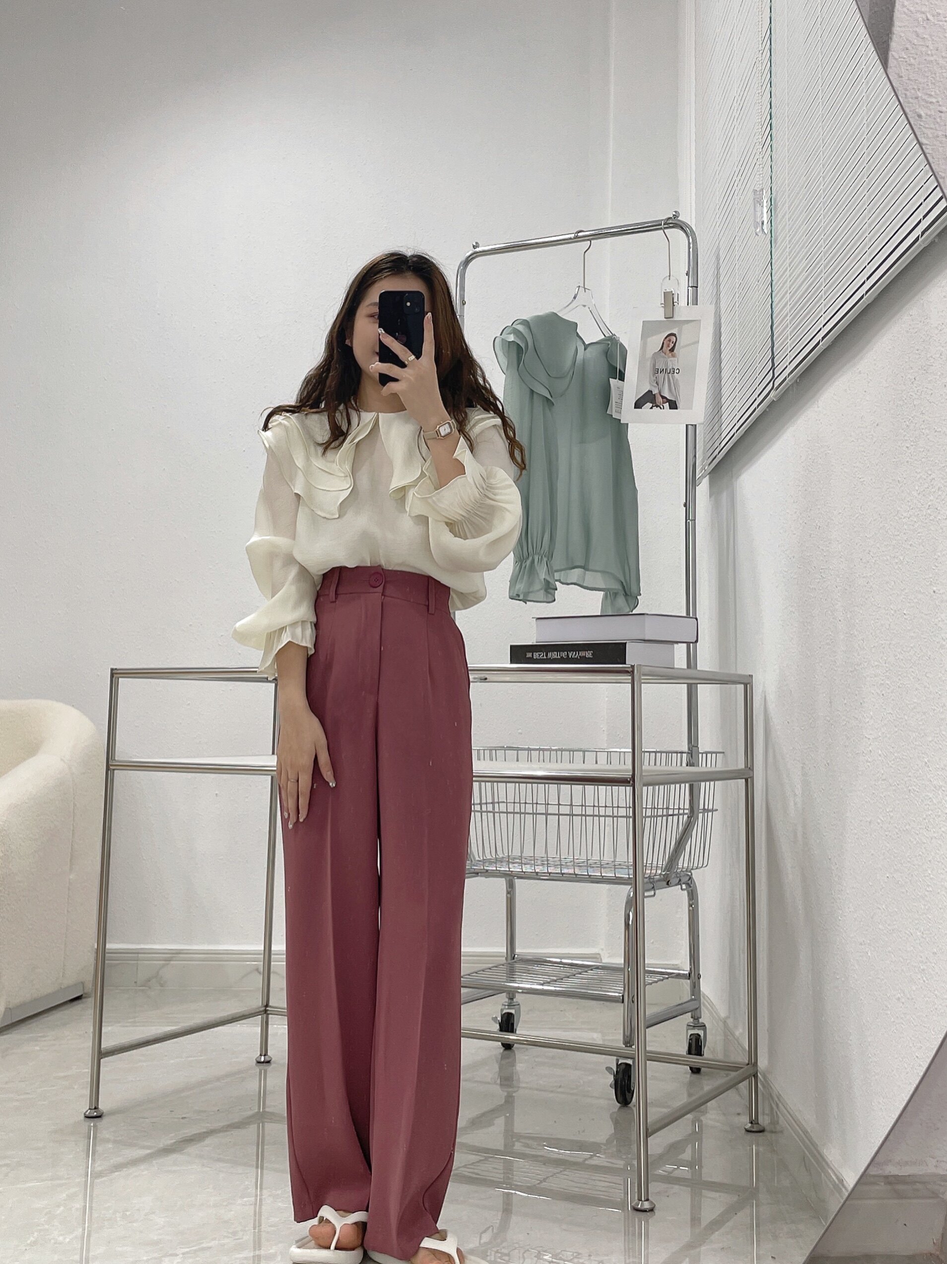 145 short raspberry powder dragon fruit plum color pants high waist drape suit wide leg mopping pants eight points