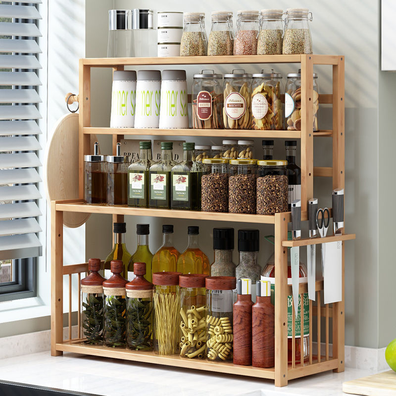 Simple kitchen table surface table multilayer shelve oil salt sauce Vinegar Seasoning supplies Containing Finishing Frame Home Floor Shelf