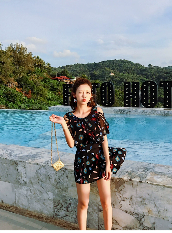 Áo tắm che bụng đã mỏng 2019 mẫu mới suối nước nóng cỡ lớn áo tắm nữ béo mm Xiêm đen áo tắm nữ bảo thủ - Bộ đồ bơi One Piece
