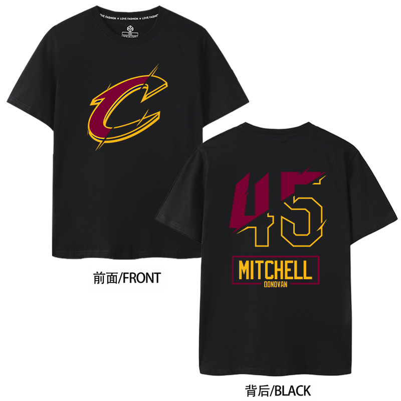 Cavaliers Mitchell No. 45 Short-Sleeved T-Shirt Men's American Mitchell T-Shirt Basketball Sports Training Clothes Summer