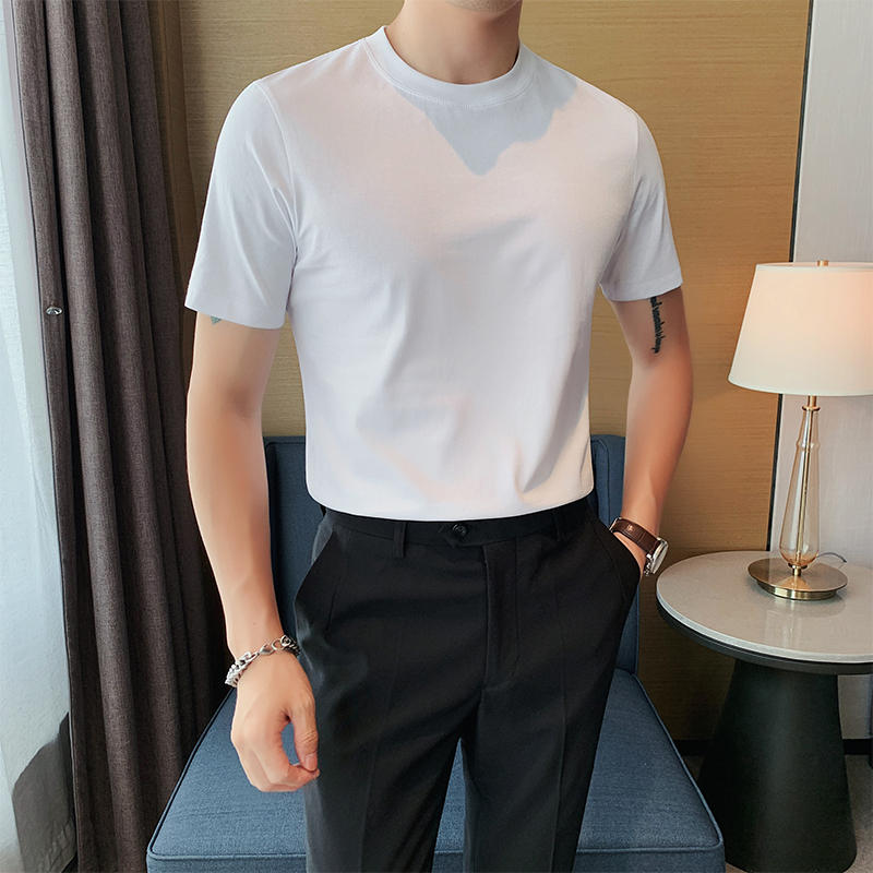 Men's Short-Sleeve T-Shirt, Solid Color, Round Neck, Ice Silk Material, Half-Sleeve, Summer Slim Fit, Ice-Feel Mercerized Cotton, White Base Shirt, Trendy Men's Short-Sleeve T-Shirt, Solid Color, Round Neck, Ice Silk Material, Half-Sleeve, Summer Slim Fit, Ice-Feel Mercerized Cotton, White Base Shirt, Trendy