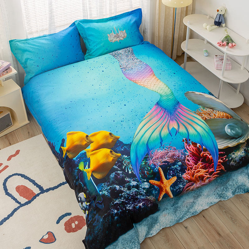 Ballet mermaid children's room princess style spring and summer home textile four-piece set of cotton girl bedding three-piece set
