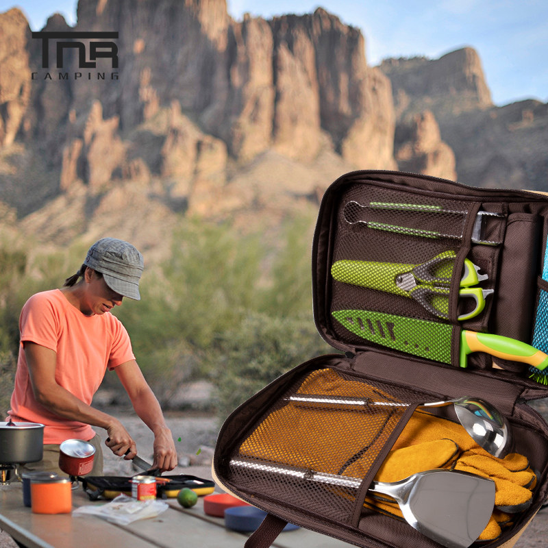 TNR outdoor camping picnic stainless steel kitchen utensils ten-piece set barbecue portable cooking multi-functional combination