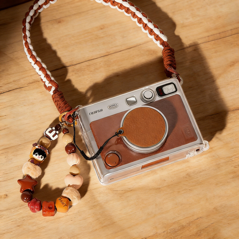 Polaroid Minievo Protective Case Is Suitable for Fuji Instax Mini Evo Protective Case Minievo Transparent Case Evo Crystal Case Lanyard Accessories Retro Brown Leather Lens Cover Shell