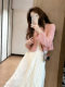 Suit women's 2026 new spring Korean style very beautiful pink short hollow sweater skirt two-piece set