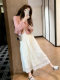 Suit women's 2026 new spring Korean style very beautiful pink short hollow sweater skirt two-piece set
