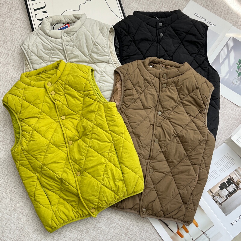 Japanese Retro Diamond-Pattern Lightweight Windproof and Water-Repellent Warm Quilted Padded Stand-Collar Cotton Vest for Men and Women