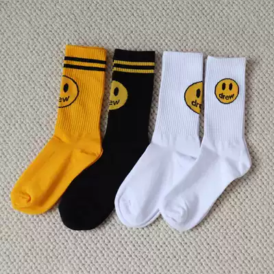 Draw cotton socks socks Bieber same skateboard sports socks ins embroidered socks stripes pattern smiley face socks