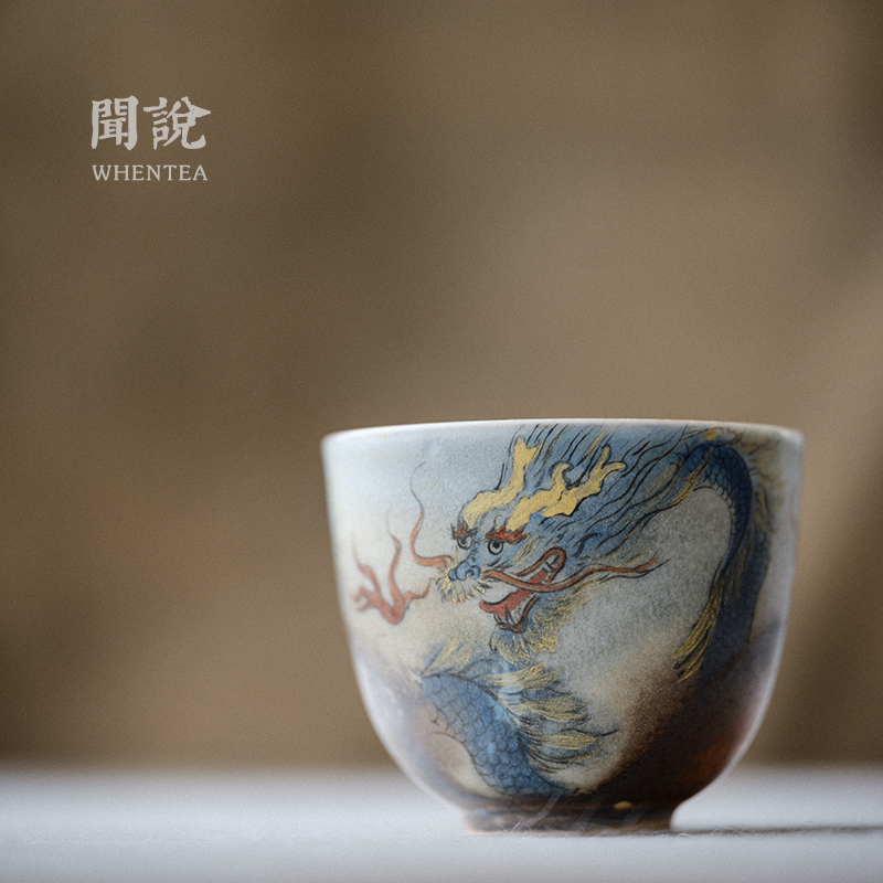Wen said) Jingdezhen city firewood hand-painted dragon cup foreign gold dot gold pure handmade master cup Yuanyuan works