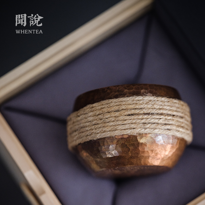 Wen said) Japanese-style pure copper hammer pattern teacup, hand-woven hemp rope, Jingdezhen city system, master cup tea cup