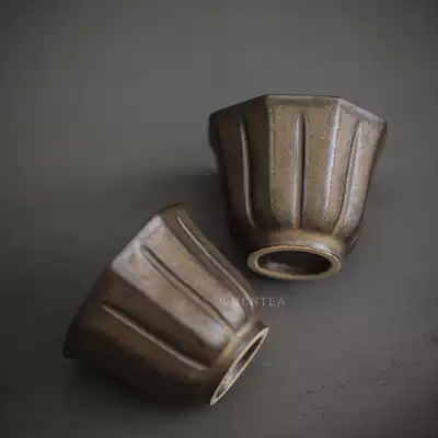 Wen said) Japanese style teacup Patina glaze simple eight-sided petal cup Retro coarse pottery Kung fu sketch tea cup