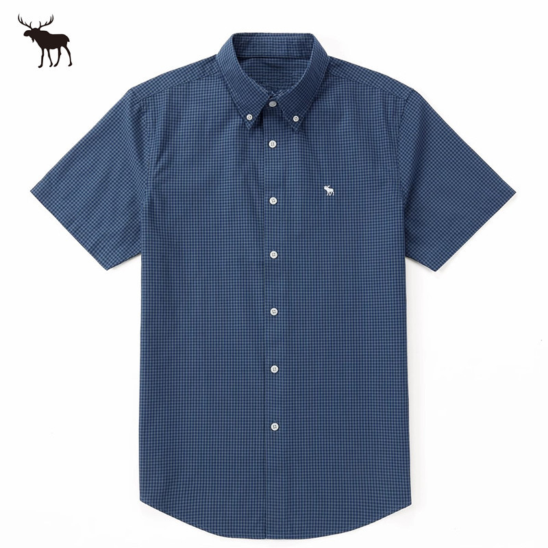 2026 Summer New Af Short-Sleeve Shirt Men's Plaid Pure Cotton Casual Business Shirt Slim Fit Little Deer Logo Plus Size 2026 Summer New Af Short-Sleeve Shirt Men's Plaid Pure Cotton Casual Business Shirt Slim Fit Little Deer Logo Plus Size