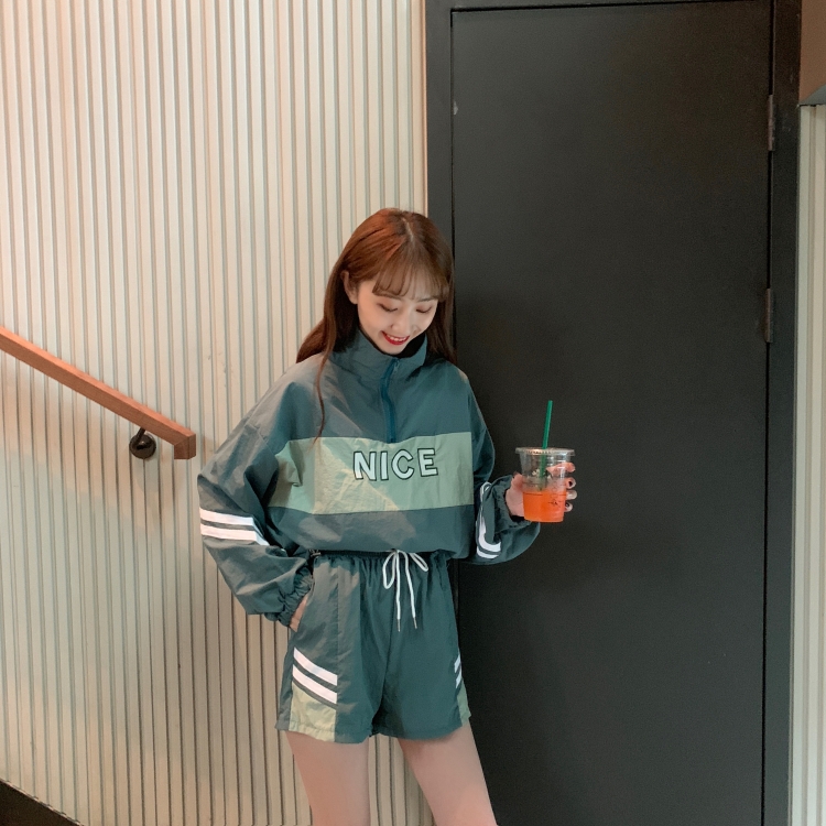 VK旗艦店 韓系薄款立領防曬運動風套裝長袖褲裝