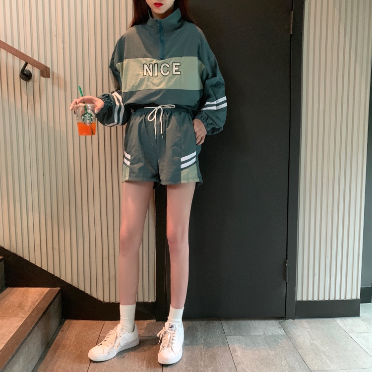 VK旗艦店 韓系薄款立領防曬衣運動風套裝長袖褲裝