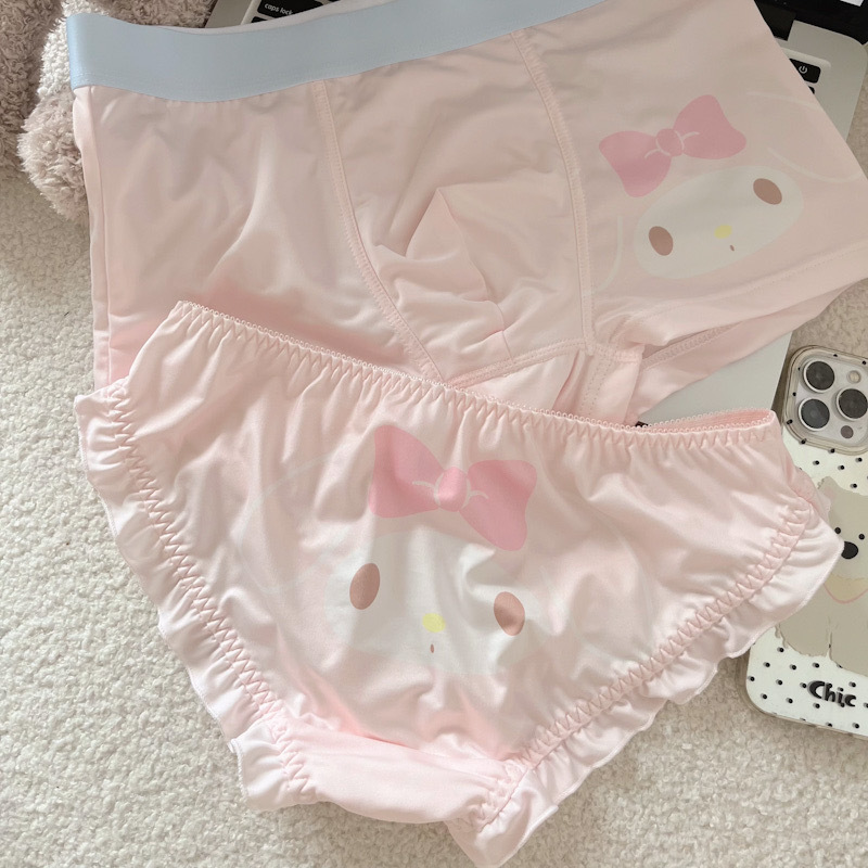 Q Cute Mei Di~ Japanese Cartoon Print Cute Couple Matching Underwear Pink Milk Silk One for Men and One for Women New Style