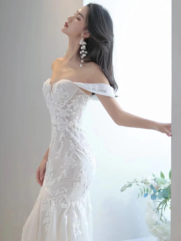 Lace wedding dress, summer tube top for bride, garden lights,  Lace wedding dress, summer tube top for bride, garden lights,