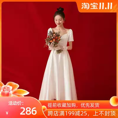 Satin light wedding dress simple French retro thin out of the gauze Tour tour Super Xiansen Department license registration small dress woman