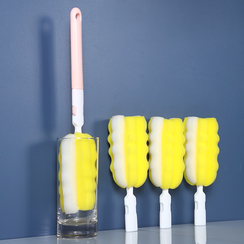 Cup brush sponge plastic with long handle high density brush bottle cleaning brush brush removable head changeable color household