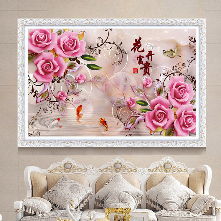 5d Diamond Painting Full Diamond Embroidered Rose Dining Hall Dot Drills Cross Embroidered 2018 New Living-room Flowers Open Rich Brick-and-mortar Show