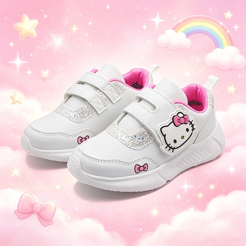 Hello Kitty Cartoon Velcro Sneakers for Girls, Casual Running Shoes, White Shoes, Stylish and Breathable Kitty Hello Kitty Cartoon Velcro Sneakers for Girls, Casual Running Shoes, White Shoes, Stylish and Breathable Kitty
