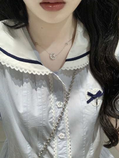 少女学院风洋气娃娃领收腰连衣裙2025夏装初高中学生泡泡袖A字裙