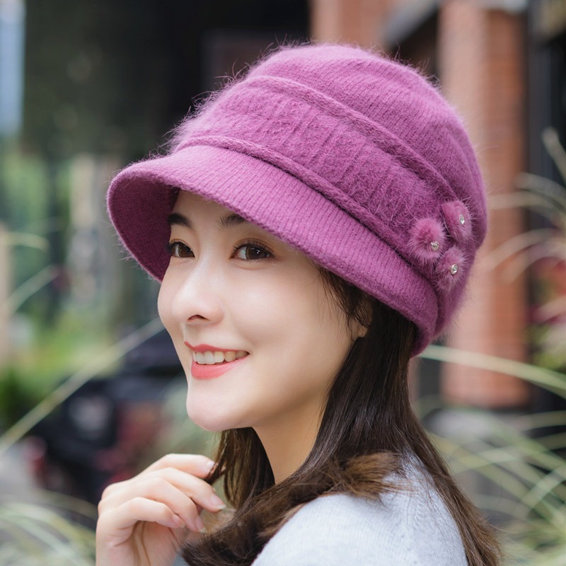 Elderly hat children moms autumn winter warm basin hat mid-aged grandma knitted wool line cap with wife's hat