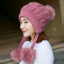 Rabbit hair hat female autumn and winter Korean version thickened warm wool hat sweet and cute ear protection winter knitted hat wild