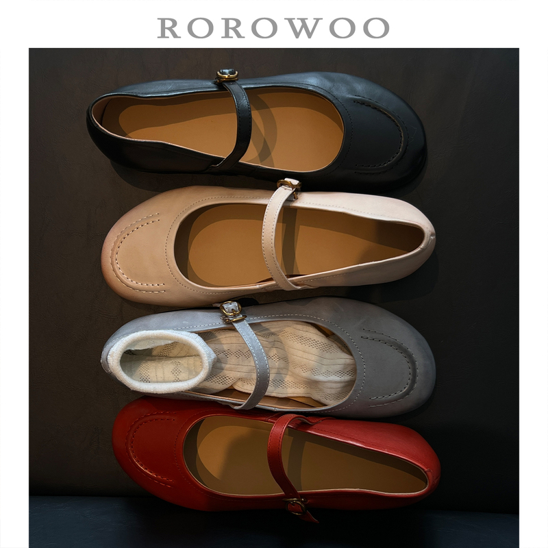 Rao Rao Wu First-Layer Cowhide Versatile Commuting Mary Jane Shoes with a Single Strap, New Spring Low-Heeled Women's Shoes M123