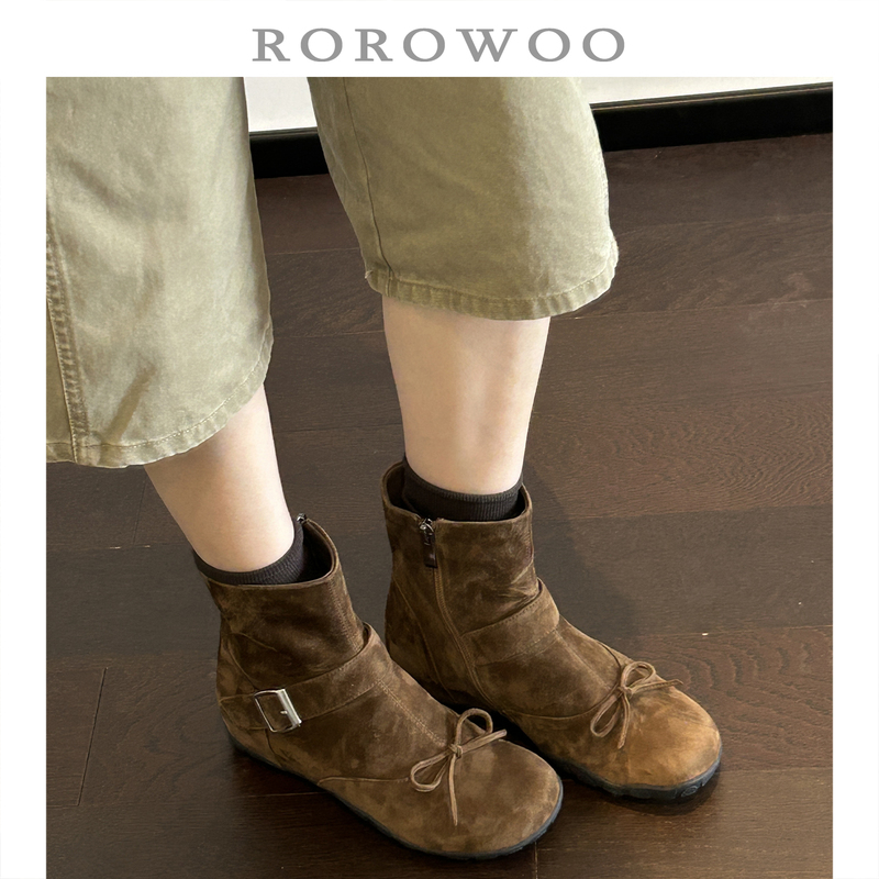 Rao Rao Wu Retro Suede Western Cowboy Boots Short Martin Boots Commuter Style Versatile Riding Boots for Women C117