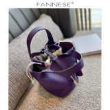 Сиреневая корзина, кожаная сумка, барсетка, из натуральной кожи