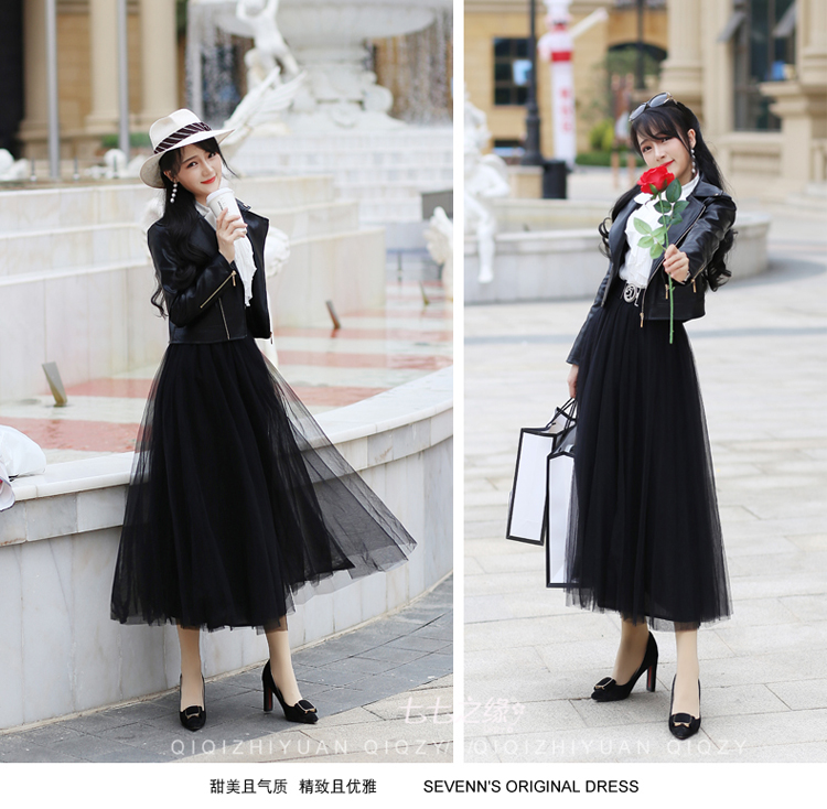 Seven Seven Edge 2019 Mùa xuân Mới của phụ nữ Hàn Quốc Đen Zipper dài tay áo khoác da ngắn - Quần áo da áo da nữ dáng dài