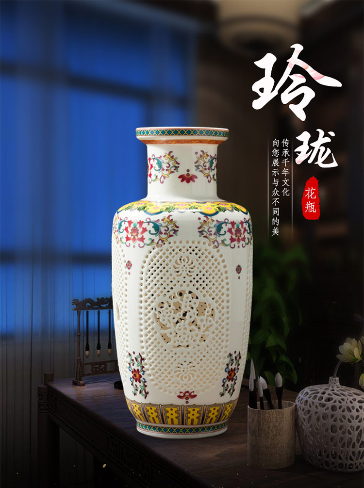 Jingdezhen ceramics hollow - blue and white porcelain vases, I and contracted sitting room of Chinese style household flower arrangement decorations furnishing articles