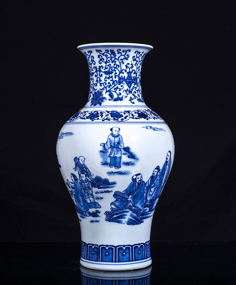 Jingdezhen ceramics hand - drawn characters of blue and white porcelain vase Chinese style living room home decoration flower arranging rich ancient frame furnishing articles