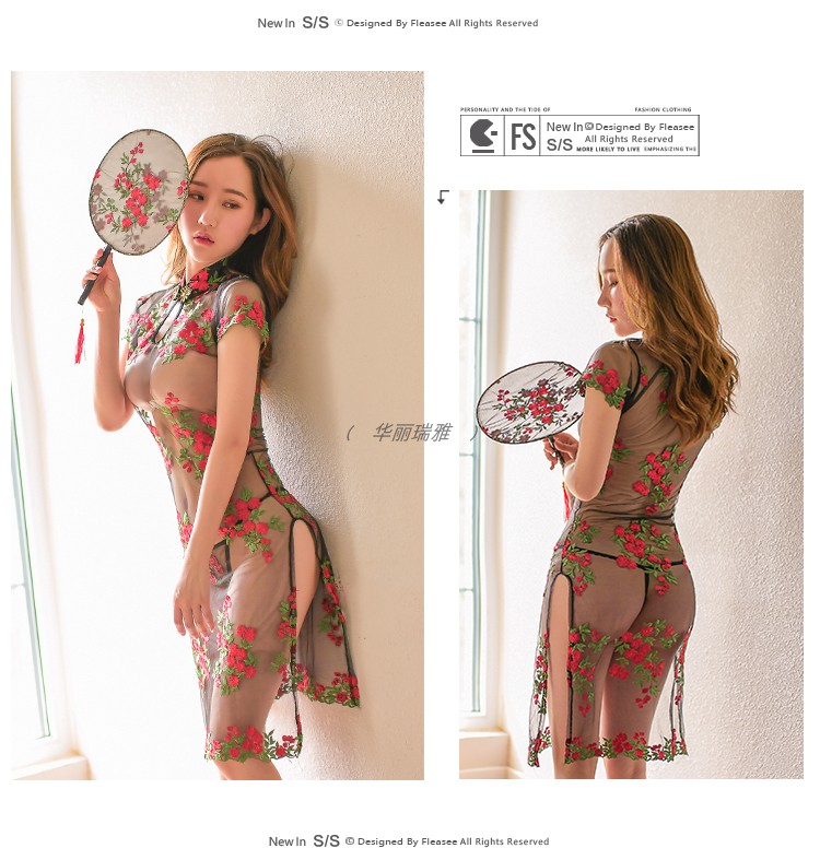 Đồ lót gợi cảm thêu trong suốt cổ điển sườn xám hộp đêm chia váy dài tâm trạng váy ngủ đồ ngủ quyến rũ gợi cảm váy ngủ đẹp