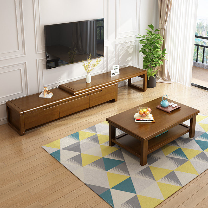 Solid wood TV cabinet New Chinese modern minimalist Telescopic Ground Cabinet tea table Composition Multi-pumping of cabinet Living room furniture