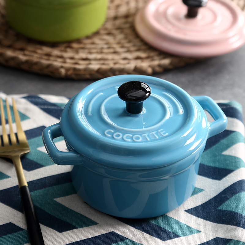 Ears ceramic baking bowl with a lid with handle baking box bowl dessert bowl of soybean milk bowl of bird 's nest stew vessels