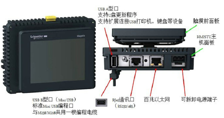 施耐德7.5寸7.565k色触摸屏USBSD卡2个串口以太网 施耐德